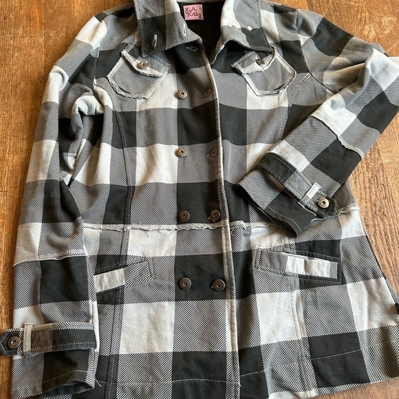 LA Kitty Women's Size Medium Black Grey Jacket Plaid Button Pockets Long Sleeves - Picture 3 of 8